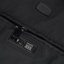Close-up of a black ClubGlider3 travel bag with a zipper and a TSA-approved combination lock