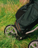 Close-up shot of the wheels of the Speed Cart X golf push cart