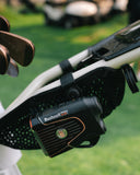 Close-up shot of the rangefinder holder on the Speed Cart X golf push cart