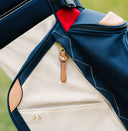 Close-up of a Hometown bag with a brown faux leather accents